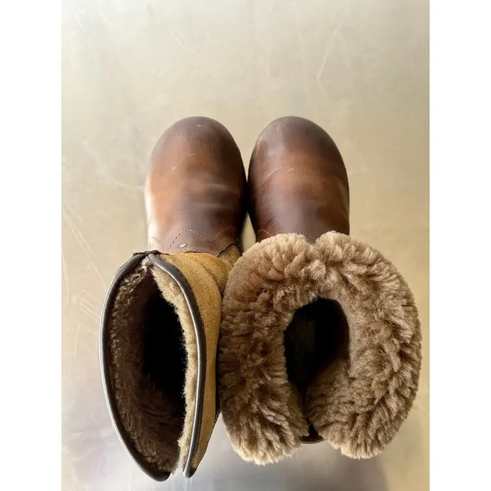 Dansko Brown Leather Shearling Foldable Cuff Clog Fur Boots EU 37/US 6.5-7